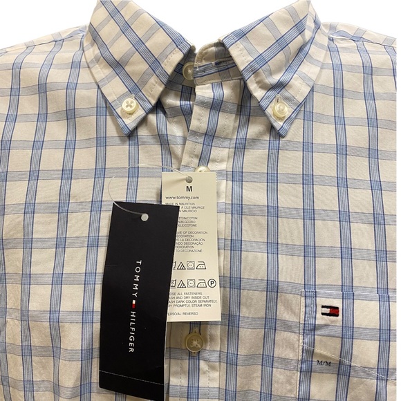 NWT Tommy Hilfiger Custom Fit Medium 15.5-16 Buttondown Shirt Blue & White Check - Picture 2 of 6
